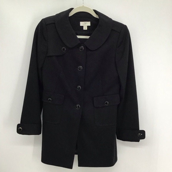 Ann Taylor Loft Pea Coat Jacket Tailored Black Career Business Casual Size 4 - Picture 1 of 9